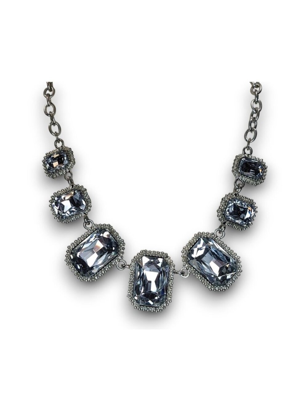 Traci Lynn Vintage Glam Crystal Silver Tone Statement Necklace 14 Inch